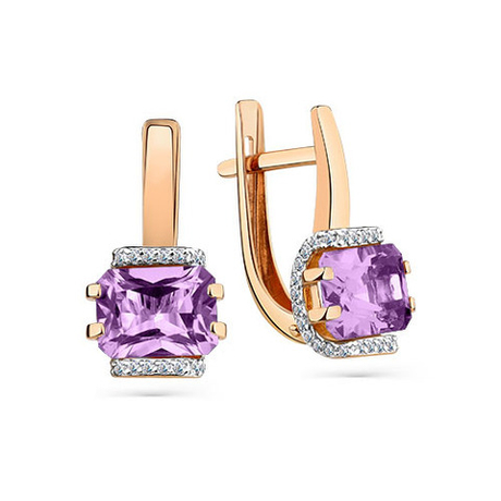 Серьги из золота 585 пробы с Аметистом и Фианит