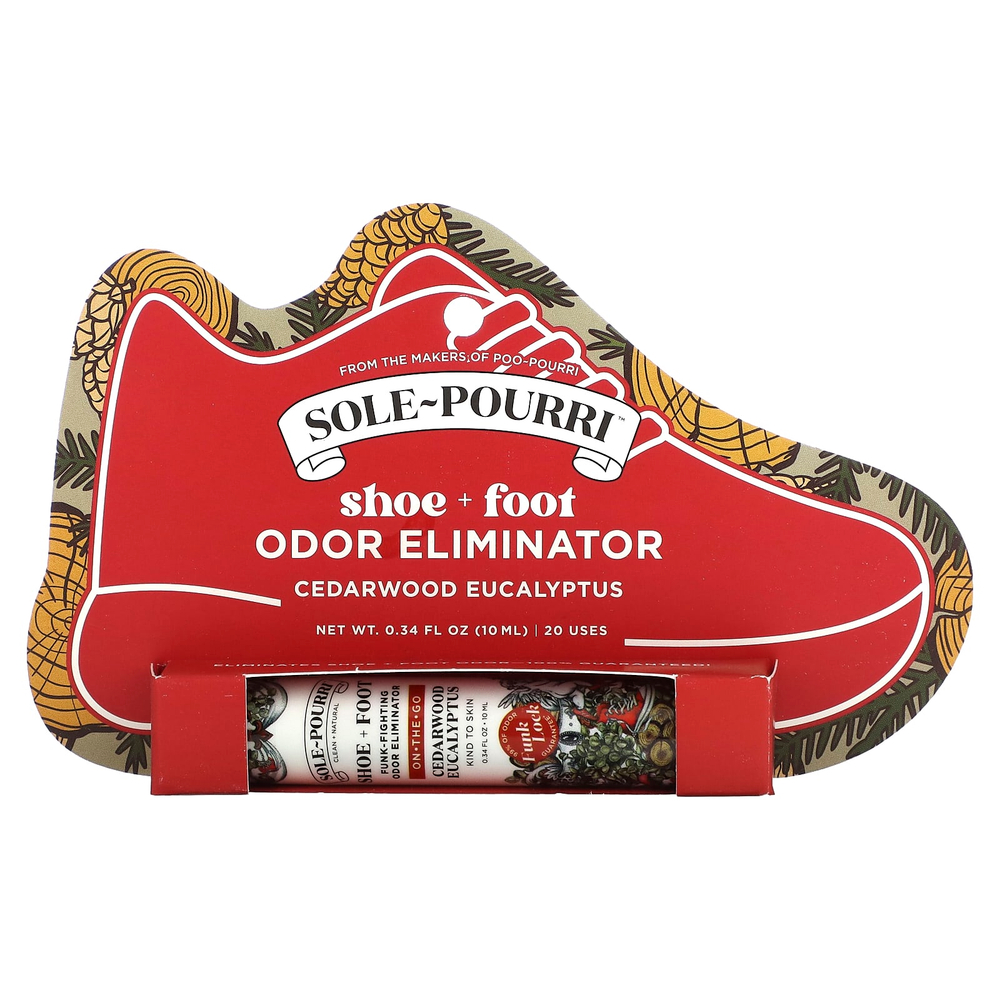 Poo-Pourri, Sole-Pourri™ Shoe+ Foot, средство для устранения запаха, борющееся с неприятным запахом, кедр и эвкалипт, 10 мл (0,34 жидк. унции)