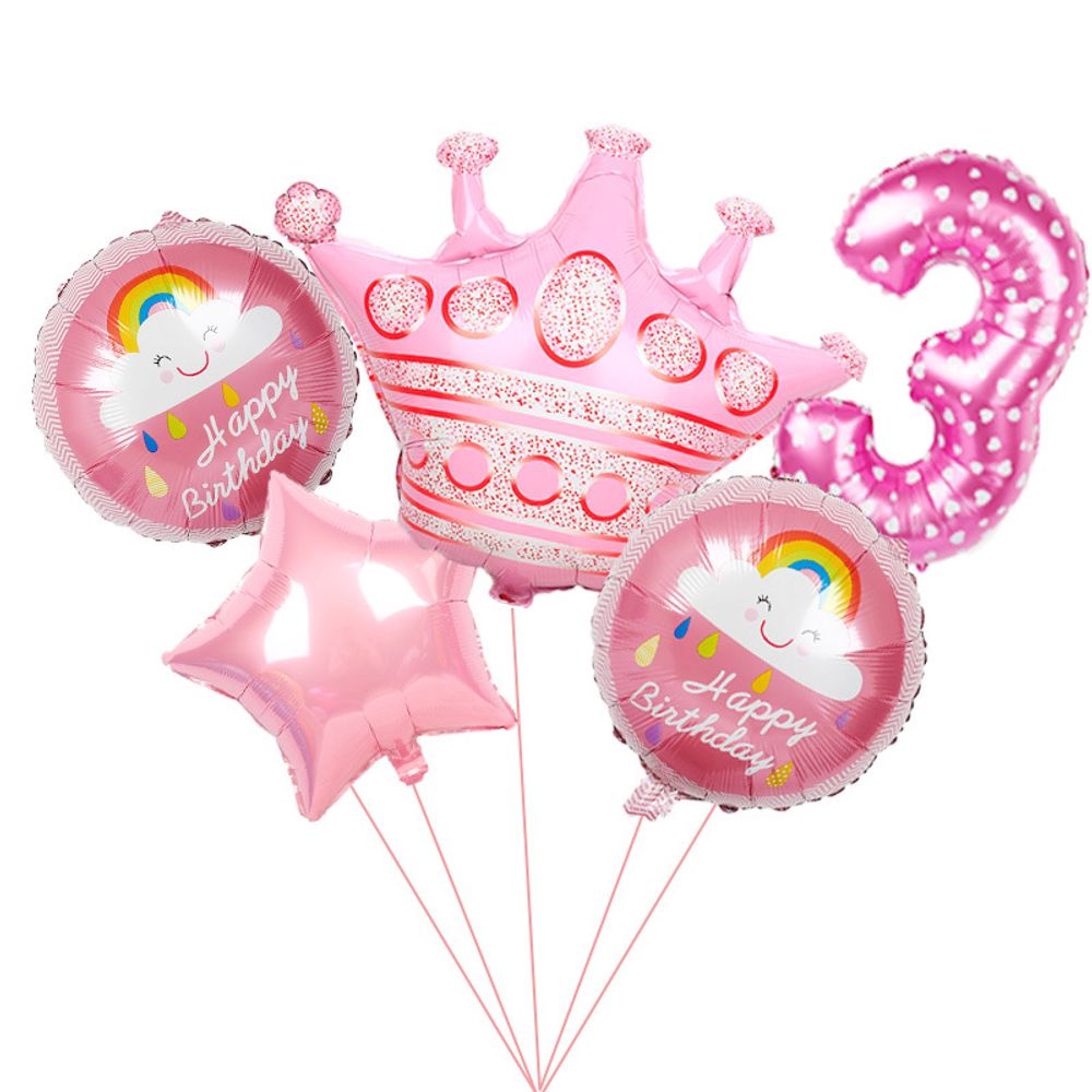 Шар (40"/102 см) Цифра, 3, Сердечки, Розовый, в упаковке 1 шт.