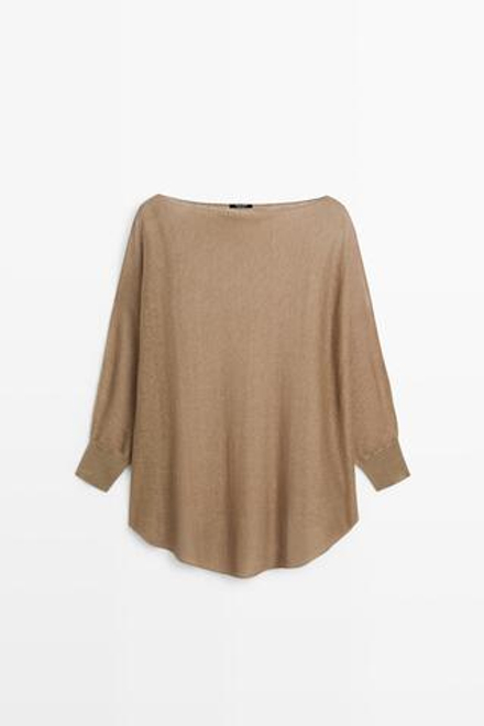 Massimo Dutti Свитер-накидка из смесового льна, болотно-зеленый