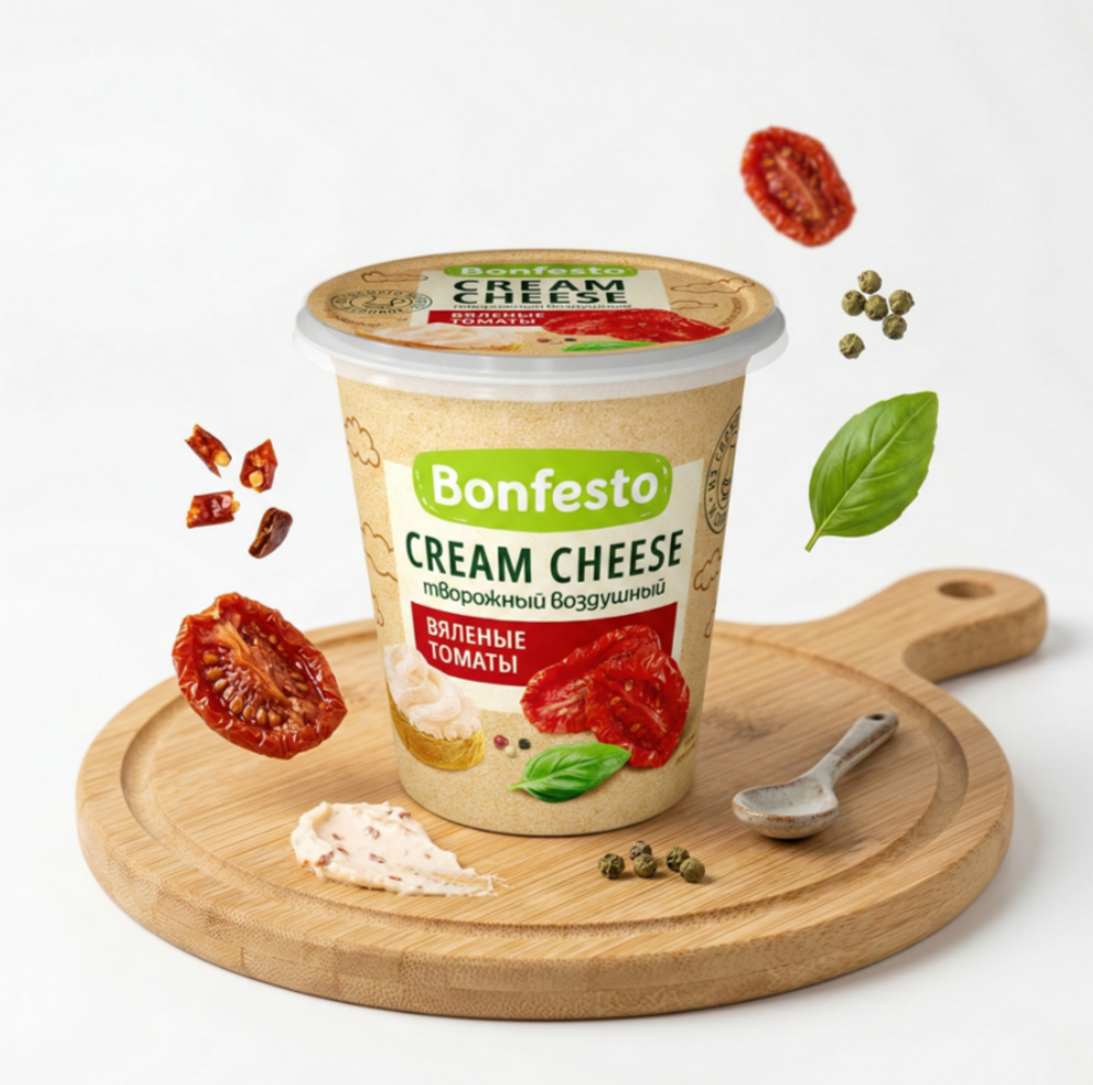 Сыр творожный Кремчиз воздушный Вяленые томаты 65% 125г Bonfesto, Беларусь