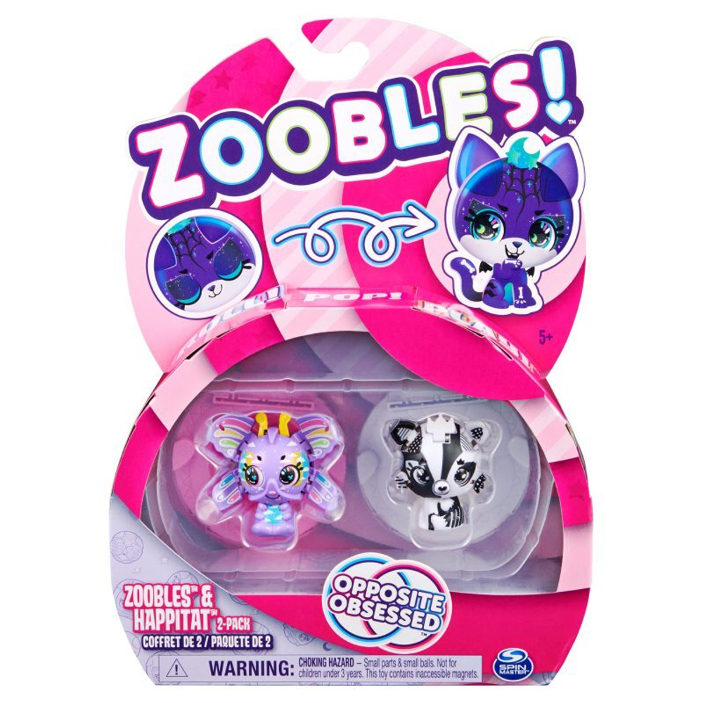 Zoobles - фигурки животных-трансформеров, набор из 2 радужных бабочек и черно-белой лисы + аксессуары Happitat 20135095