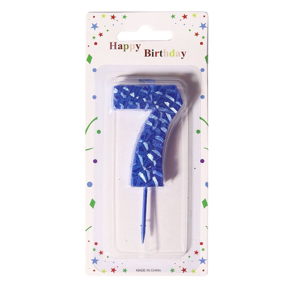 Свеча для торта Alingar, 5-6 см, на пике, "Цифра 7", цвет синий перламутр, блистер с европодвесом