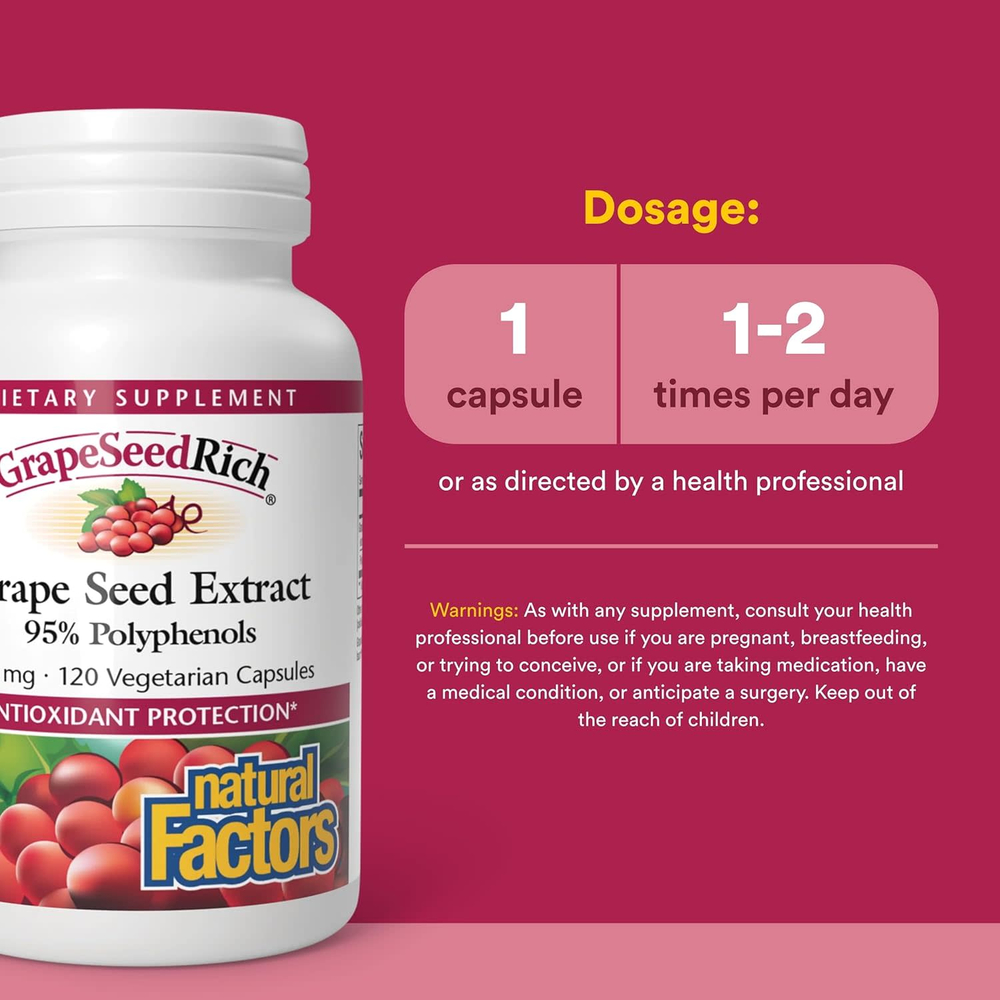 Natural Factors, GrapeSeedRich®, экстракт виноградных косточек, 100 мг, 120 вегетарианских капсул