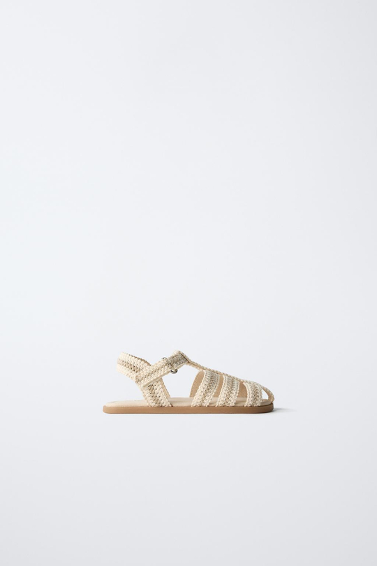 ZARA САНДАЛИИ ИЗ ХЛОПКА, ЭКРЮ