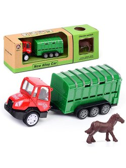 Игровой набор Трактор двухколесный с повозкой и лошадью  (600C-4)