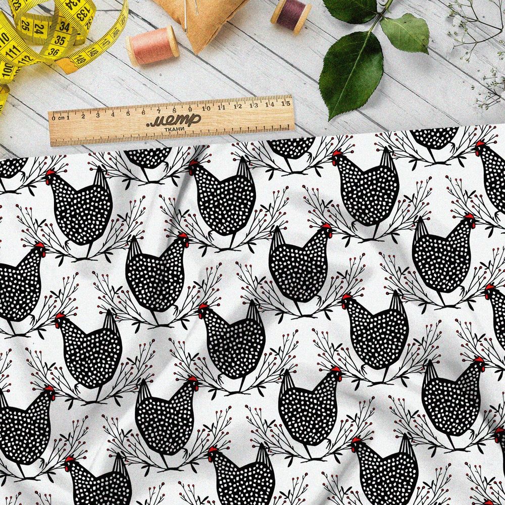 Ткань лен курочки
