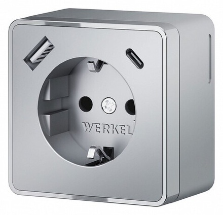 Розетка с заземлением и с шторками и USB Werkel Gallant серебряные W5071706