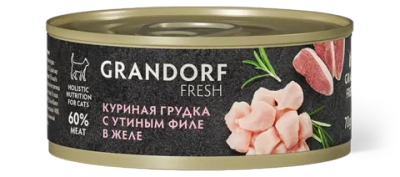 Консервы Grandorf Fresh для взрослых кошек (Куриная грудка с утиным филе в желе)