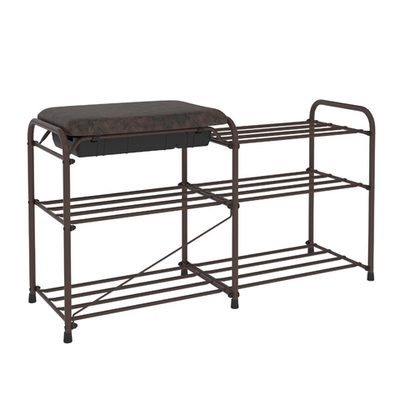 Подставка для обуви 2-х полочная 80 "Альфа 33" с сиденьем с ящиком коричневый