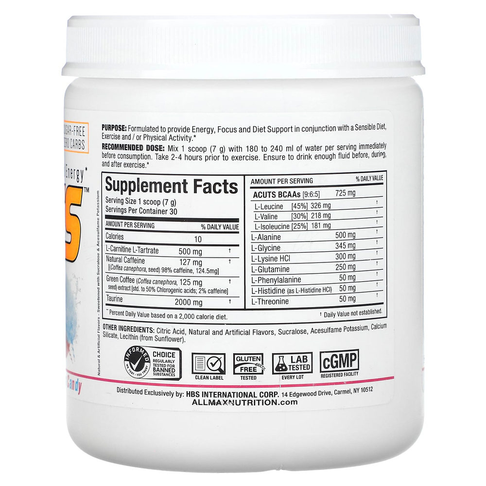 ALLMAX, ACUTS™, аминокислотная энергия, со вкусом сладкой ваты, 210 г (7,4 унции)