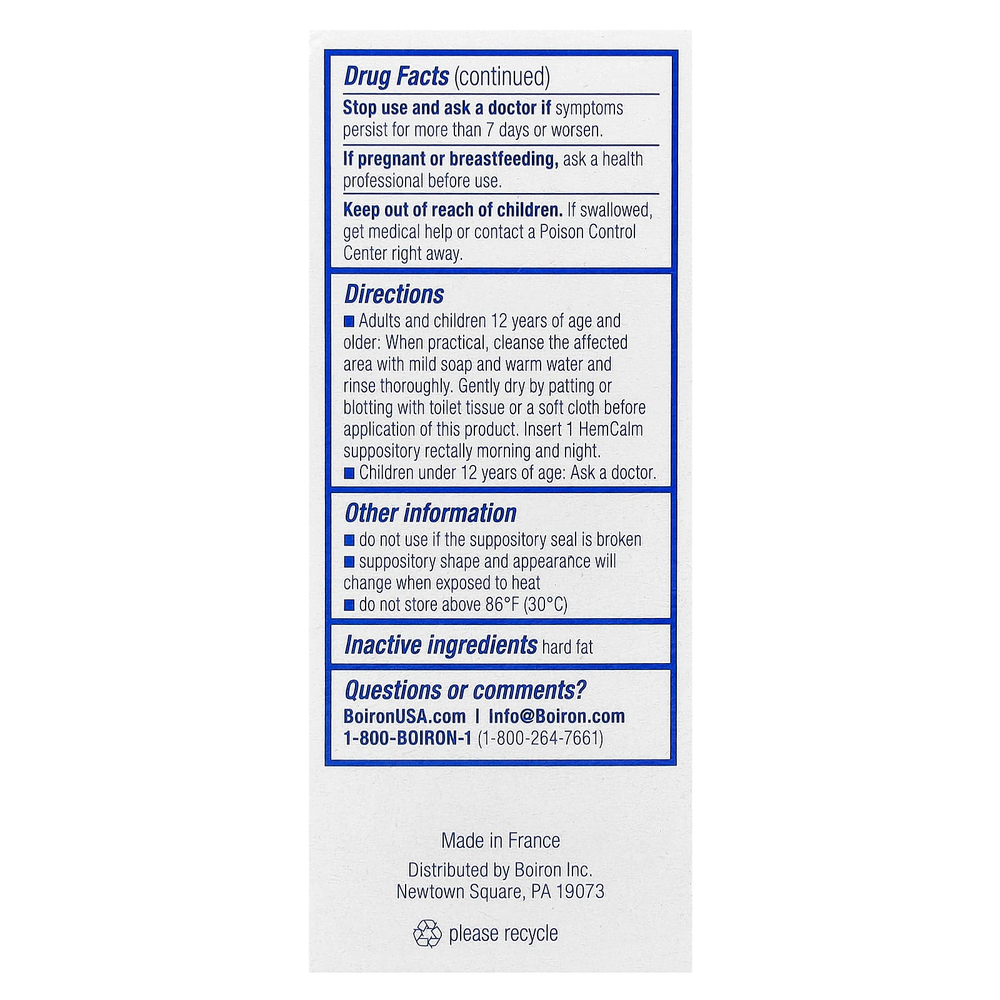 Boiron, HemCalm®, свечи, средство от геморроя, 10 свечей