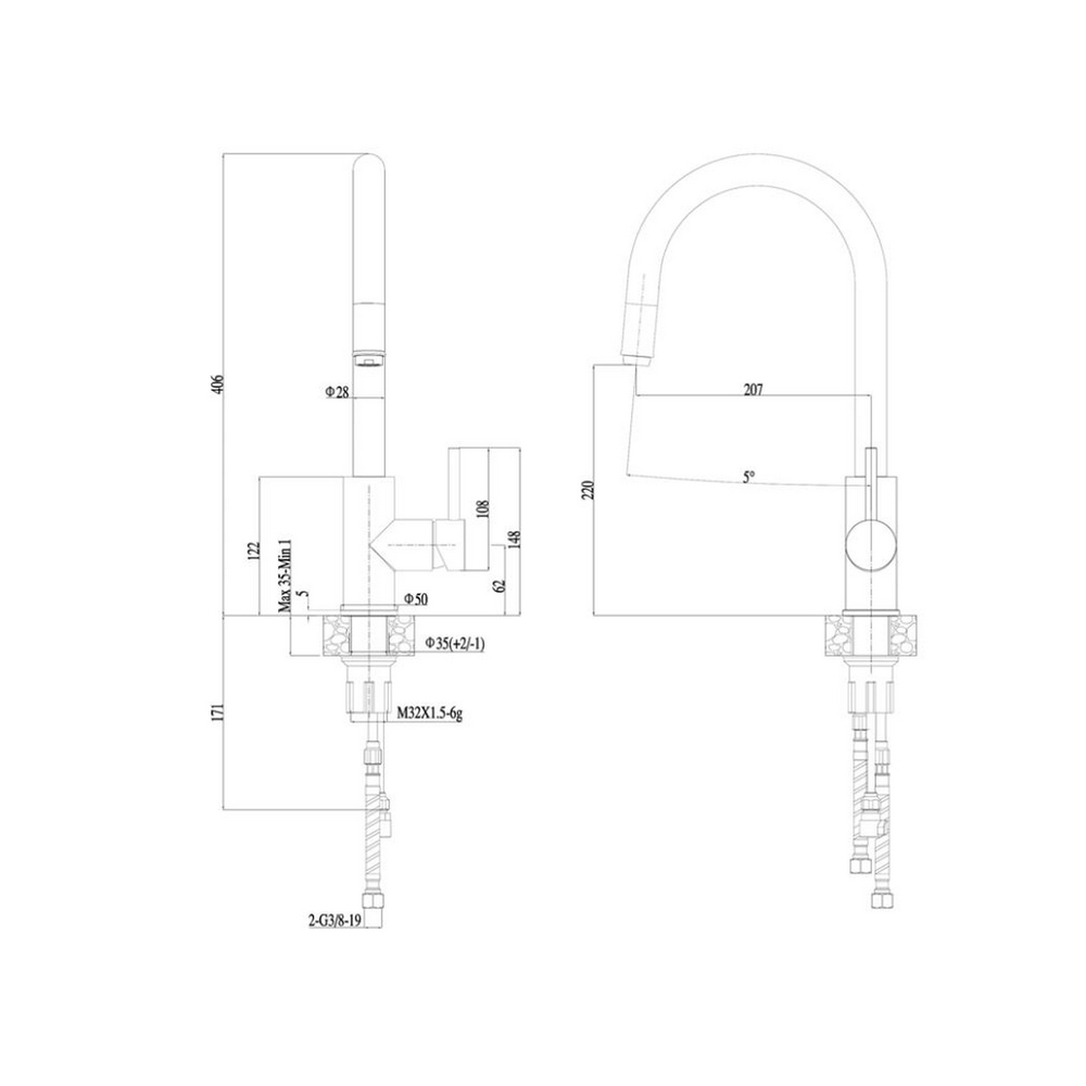 Смеситель для кухни 35к HB71304-3 HAIBA боковая б/отв п/гайку НЕРЖ