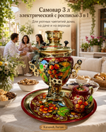 Электрический самовар 3 л в наборе с росписью (автовыключение)