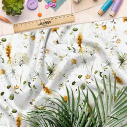 Ткань кулирная гладь акварельные полевые цветы на белом фоне