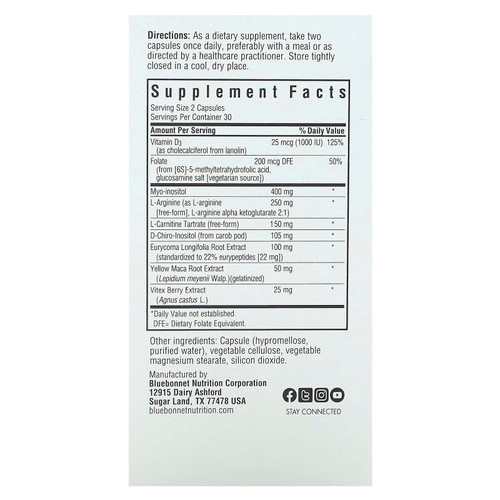 Bluebonnet Nutrition, Intimate Essentials, для нее, формула для зачатия, 60 растительных капсул