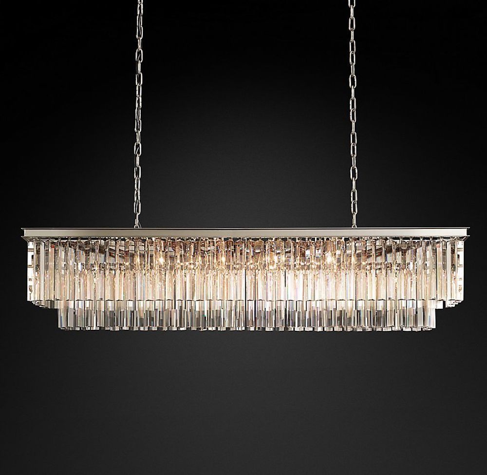 Подвесной дизайнерский светильник  1920s Odeon Clear Glass Fringe Rectangular Chandelier 59&quot; by Restoration Hardware