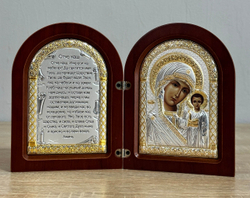 Складень, Казанская БМ, Молитва, икона арочная, красное дерево 140x200