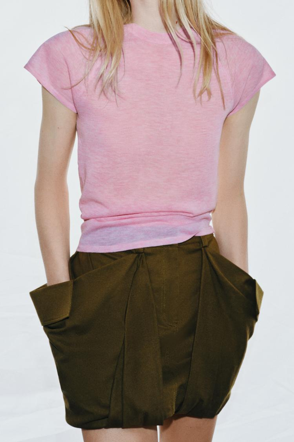 ZARA ТОП ИЗ УЛЬТРАТОНКОГО ТРИКОТАЖА, РОЗОВЫЙ