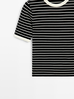 Massimo Dutti Футболка с коротким рукавом и контрастными полосками, черный