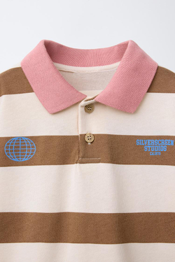 ZARA ПОЛО В ПОЛОСКУ, КОРИЧНЕВЫЙ/ЭКРЮ