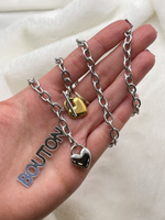 Колье-Тогл биколорное "Цепь с подвесками сердечки"