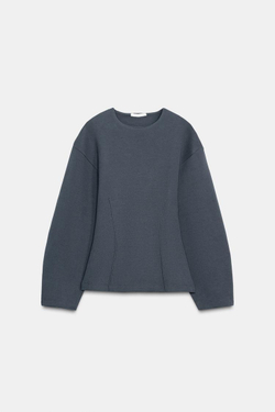 ZARA ТОП ИЗ ИНТЕРЛОКА СО СКЛАДКАМИ, ТЕМНО-СЕРЫЙ