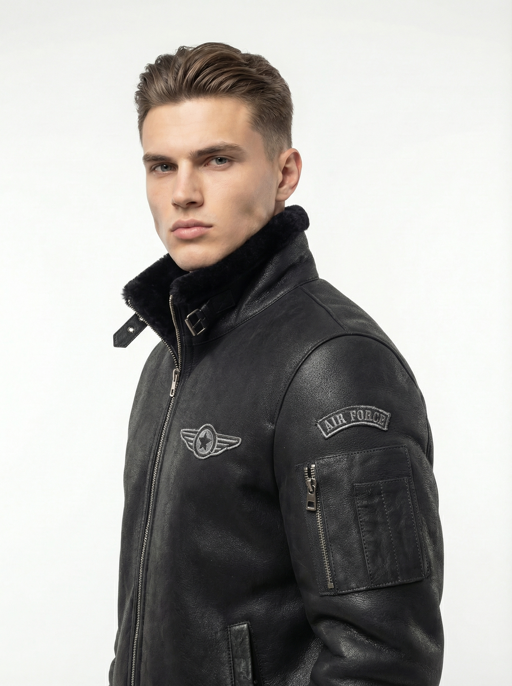 KHIMEONE Мужская дубленка-пилот из натуральной овчины (Premium Quality)