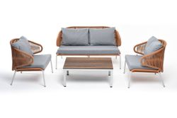 "Милан" лаунж-зона 4-местная плетеная из роупа (веревки), каркас алюминиевый светло-серый, роуп оранжевый меланж