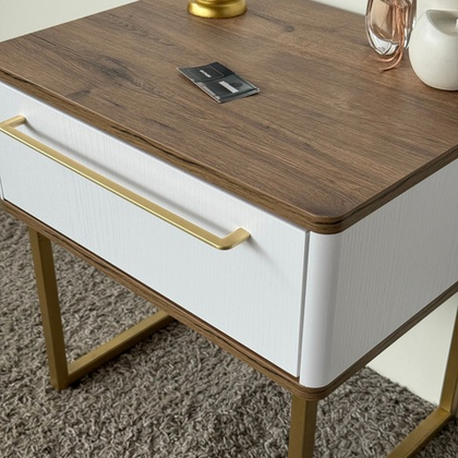 Тумба прикроватная на ножках ROYAL 5201 эко (Дуб Веллингтон-Золото-р.золото)