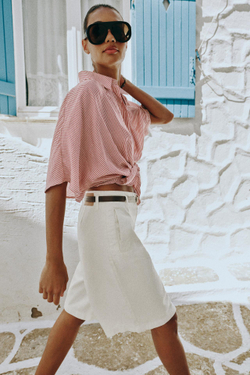 ZARA ШОРТЫ С РЕМНЕМ И СКЛАДКАМИ, ЭКРЮ