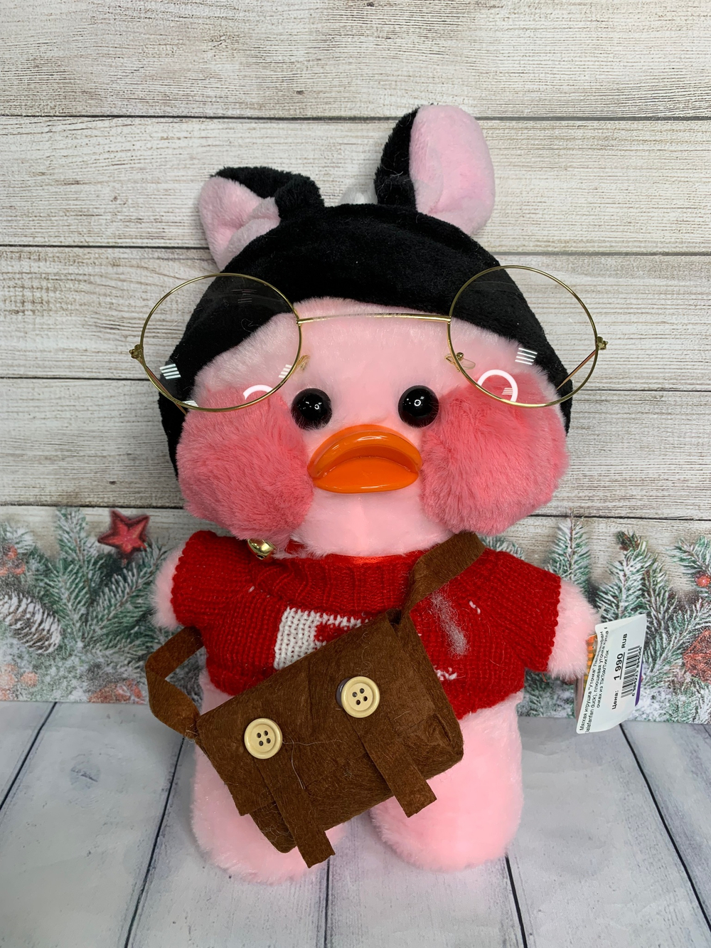 Мягкая игрушка "Уточка" Лалафанфан (lalafanfan duck), плюшевая уточка кукла в очках из TikTok/ТикТок