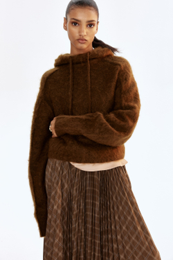 H&M Толстовка с капюшоном из смесовой мохеровой пряжи, темно-коричневый