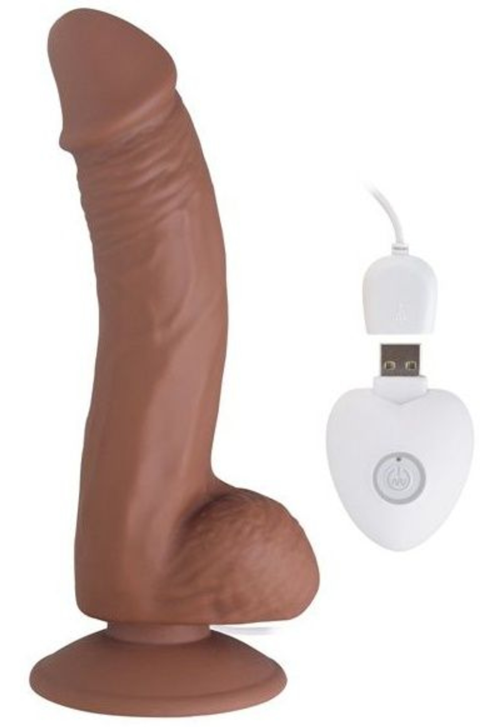 Коричневый вибратор SEDUCER 20 Function Veined Dong - 20 см. (Цвет: коричневый)