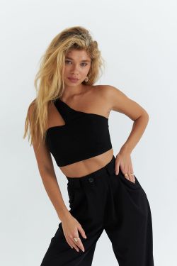 Асимметричный топ из джерси черного цвета