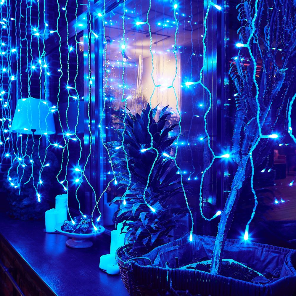 ULD-C3020-240-STK BLUE IP44 Занавес светодиодный со статическим свечением. 3х2м. Соединяемый. 240 светодиодов. Синий свет. Провод прозрачный. TM Uniel