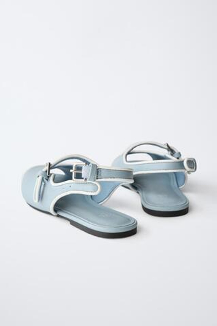 ZARA БАЛЕТКИ-МЮЛИ С ОКОНТОВКОЙ, СИНИЙ