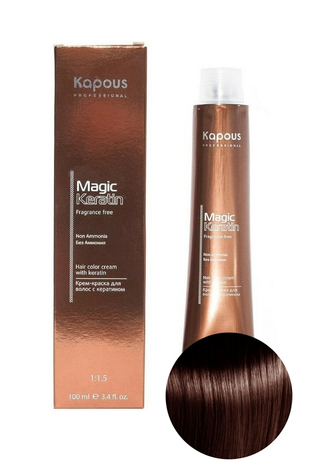 NA 6.4 темный медный блонд  «Non Ammonia» серии “Magic Keratin”,100мл.