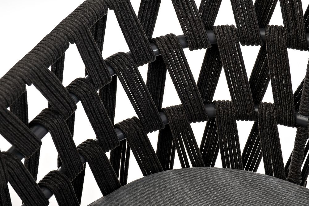 "Диего" стул плетеный из роупа, основание дуб, каркас из стали темно-серый (RAL7024) муар, роуп темно-серый круглый, ткань темно-серая 027