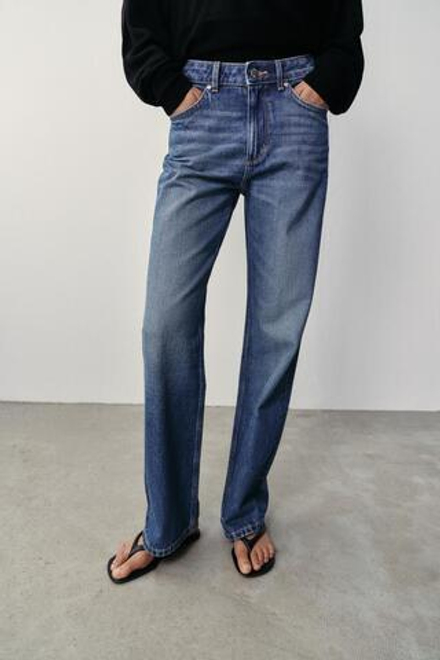 ZARA ДЖИНСЫ Z1975 REGULAR FIT LONG LENGTH С ВЫСОКОЙ ПОСАДКОЙ, СИНИЙ