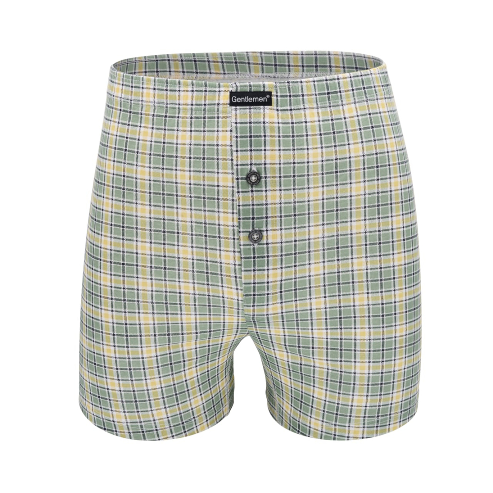 Хлопковые клетчатые трусы-боксеры с пуговками (Размер: XXL) (Цвет: зеленая шотландка)