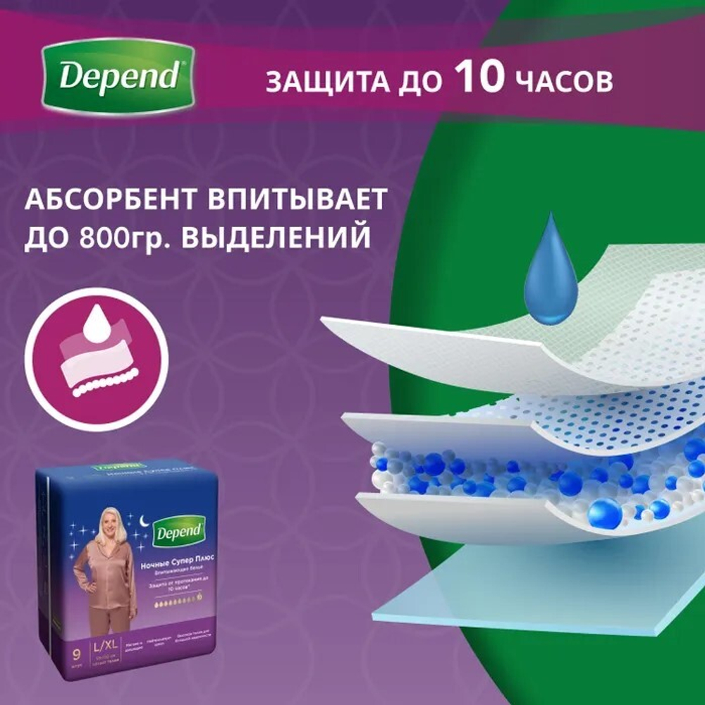 Депенд Белье ночное L–XL, 9 шт. Depend