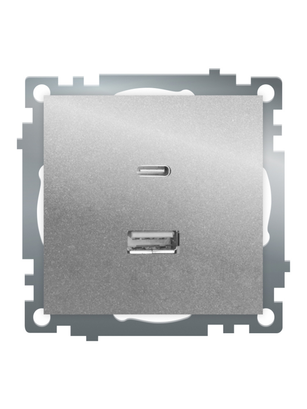 Розетка 2-местная USB + type C (механизм)), STEKKER GLS10-7116-03 , 250B, 3А, max 20W, серия Катрин, серебро 50054