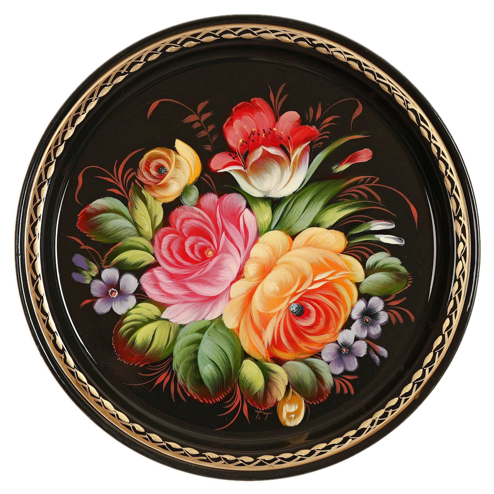 Жостовский поднос декоративный, размер 22 см (A5), металлический