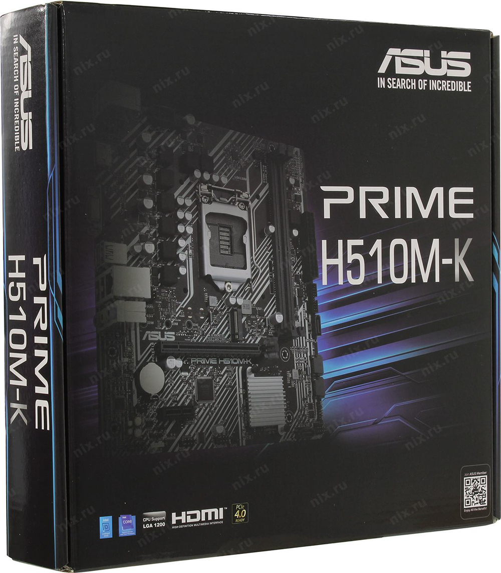 Мат. плата ASUS PRIME H510M-K (RTL) LGA1200 &lt;H510&gt; PCI-E Dsub+HDMI GbLAN SATA MicroATX 2DDR4