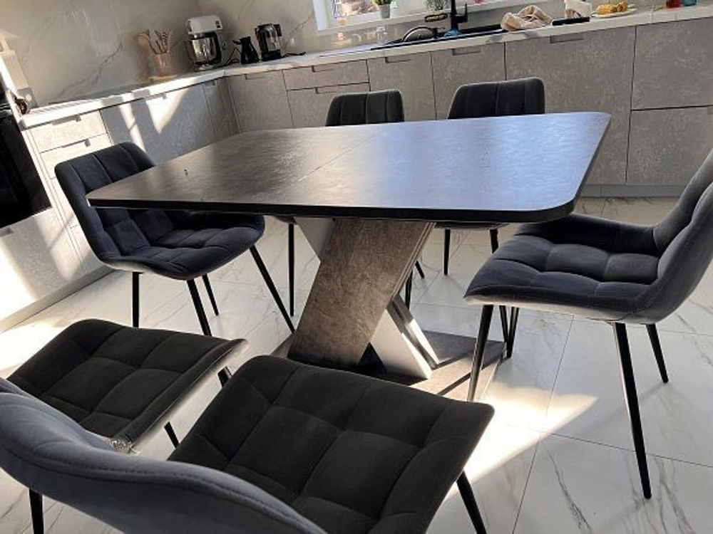 Раздвижной кухонный стол Флоренция 136 80 75 см обеденный стол прямоугольный, современный дизайн, цвет Цемент/Титан