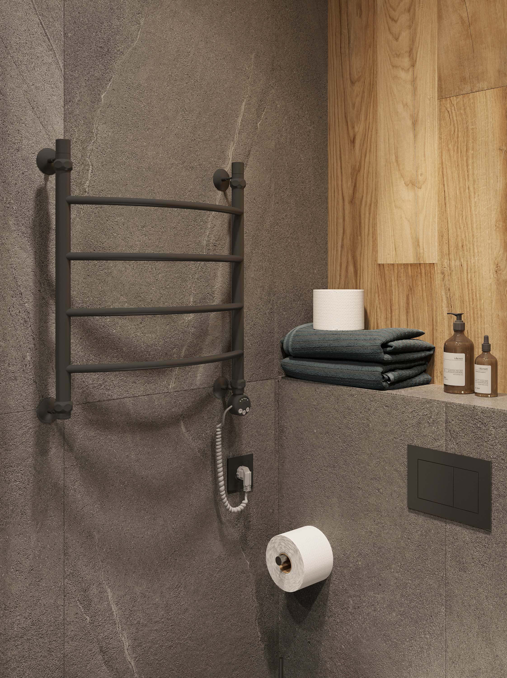 Полотенцесушитель электрический EWRIKA Сафо D 65x55 см, подключение справа, матовый черный, лесенка