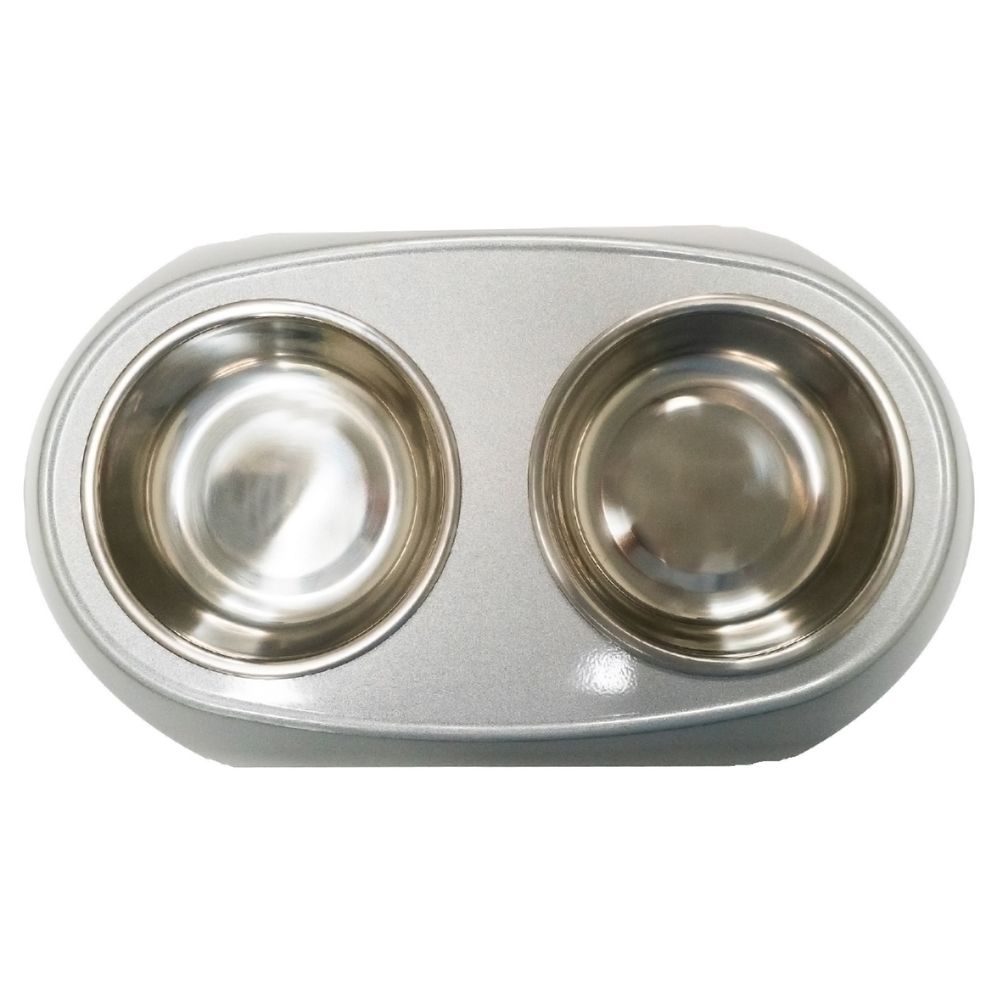 Миска SuperDesign на меламиновой подставке двойная Металлик 2x160 мл, белая Миска SuperDesign на меламиновой подставке двойная Металлик 2x160 мл, белая