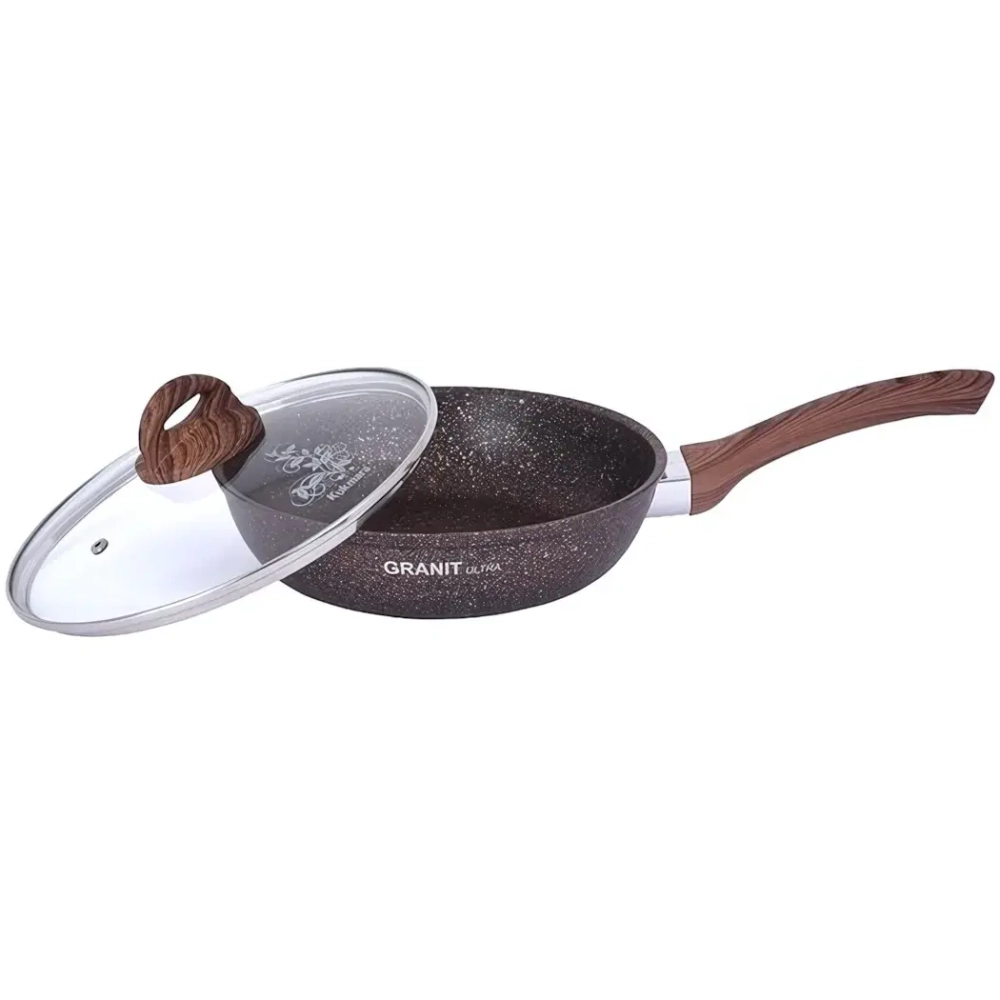 Сковорода 26*6,5см с ручкой и стекл. крышкой «Granit ultra» (red) сга261а