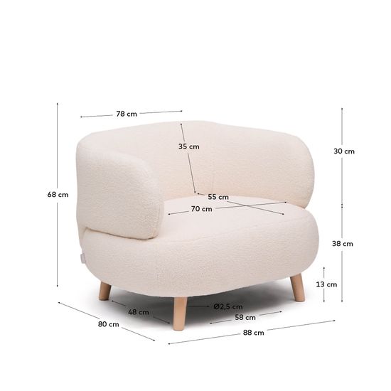 Кресло Luisa из экрю-букле с ножками из массива бука, 90 см Испания La Forma